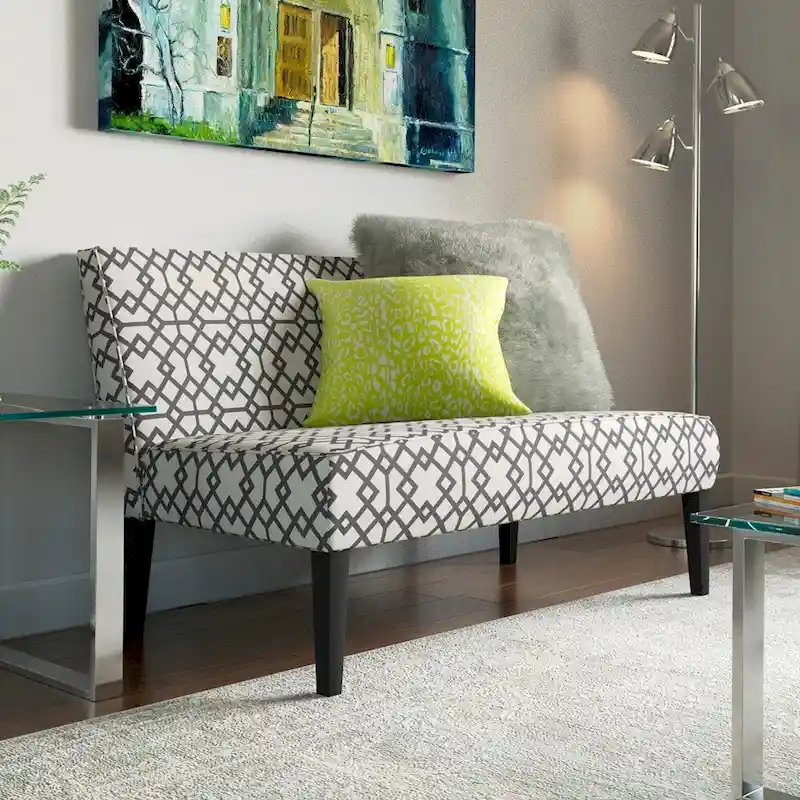 Grey Geometric Pattern Fabric Loveseat, 2-Seater