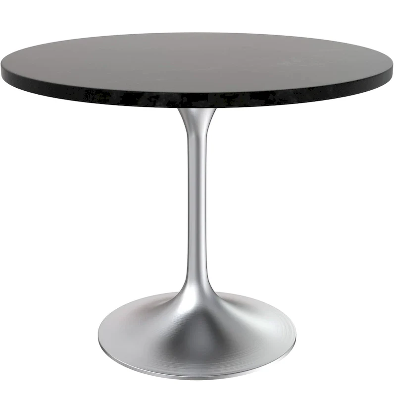 LeisureMod Verve 36 Round Dining Table with MDF Wood TableTop and Brushed Chrome Base for Kitchen & Dining Room