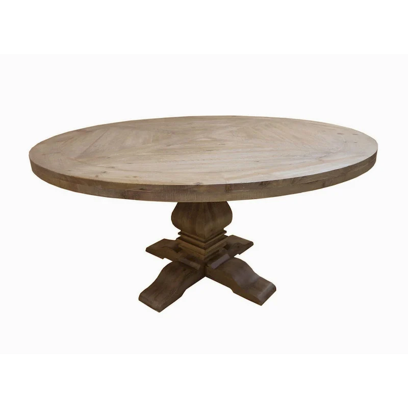 60 Inch Round Dining Table, Cross Pedestal Base, Rustic Smoke Brown