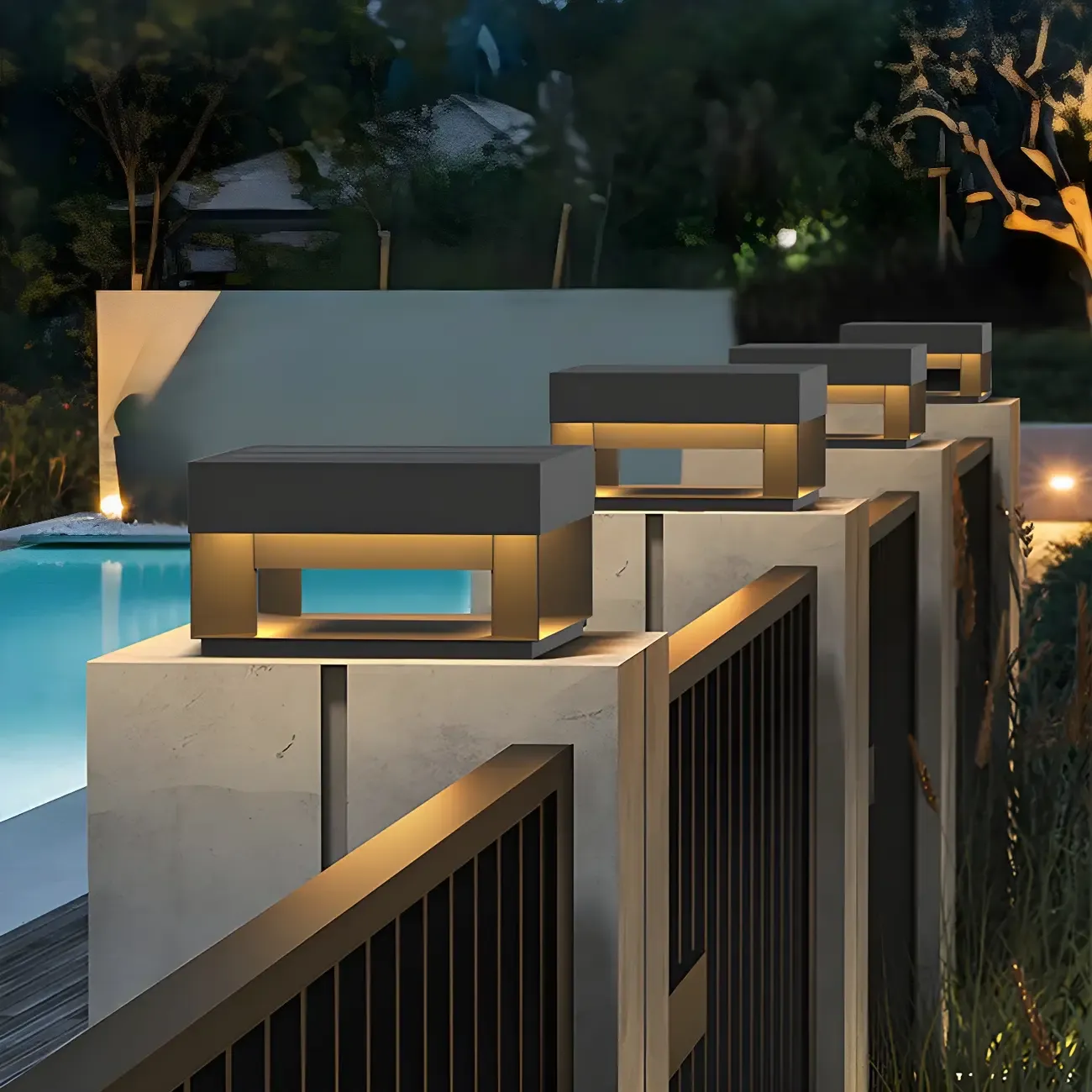 Modern Solar Color-Changing LED Black Outdoor Post Lights