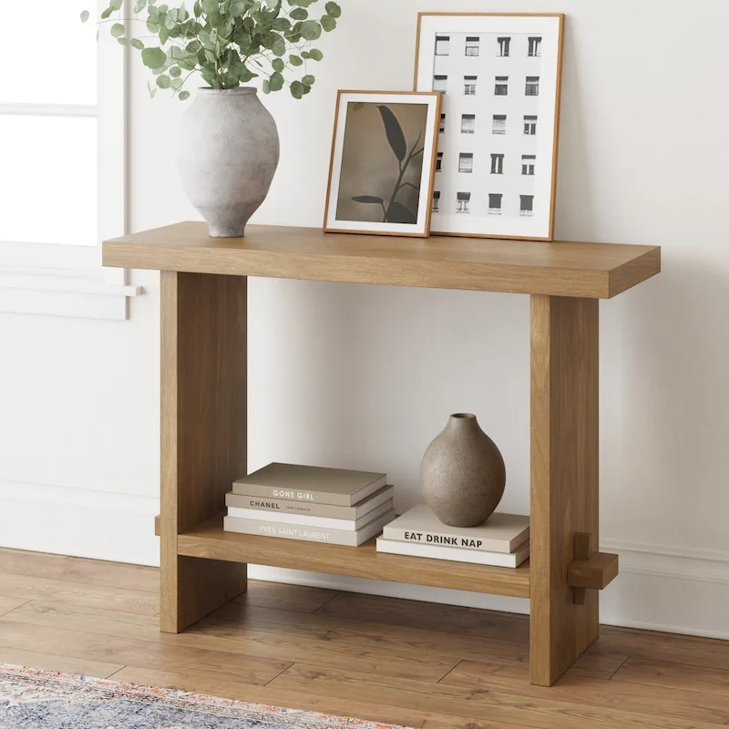 Nathan James Virgo Farmhouse 2-Tier Console Table in Wire-Brushed Wood Finish