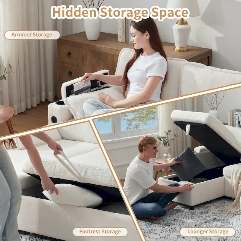 80 L-Shaped Sofa Couch Bed, Sofa Sleeper with Pull Out Bed, Reversible Sleeper Sofa Bed