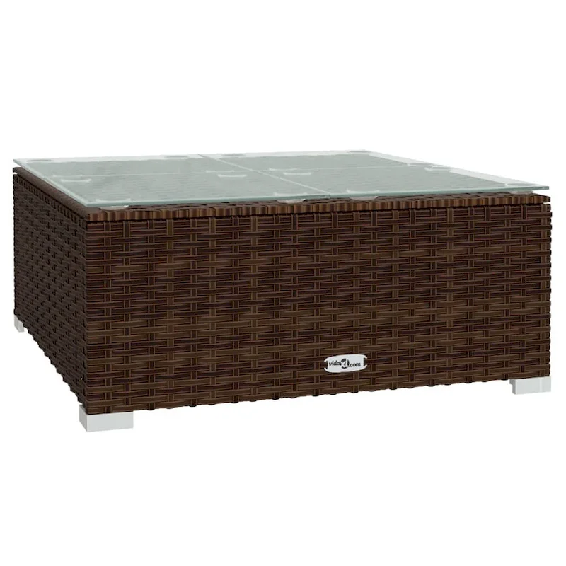 vidaXL Patio Lounge Set with Cushions Brown Poly Rattan - 27.6  x 27.6  x 24  - 27.6  x 27.6  x 24