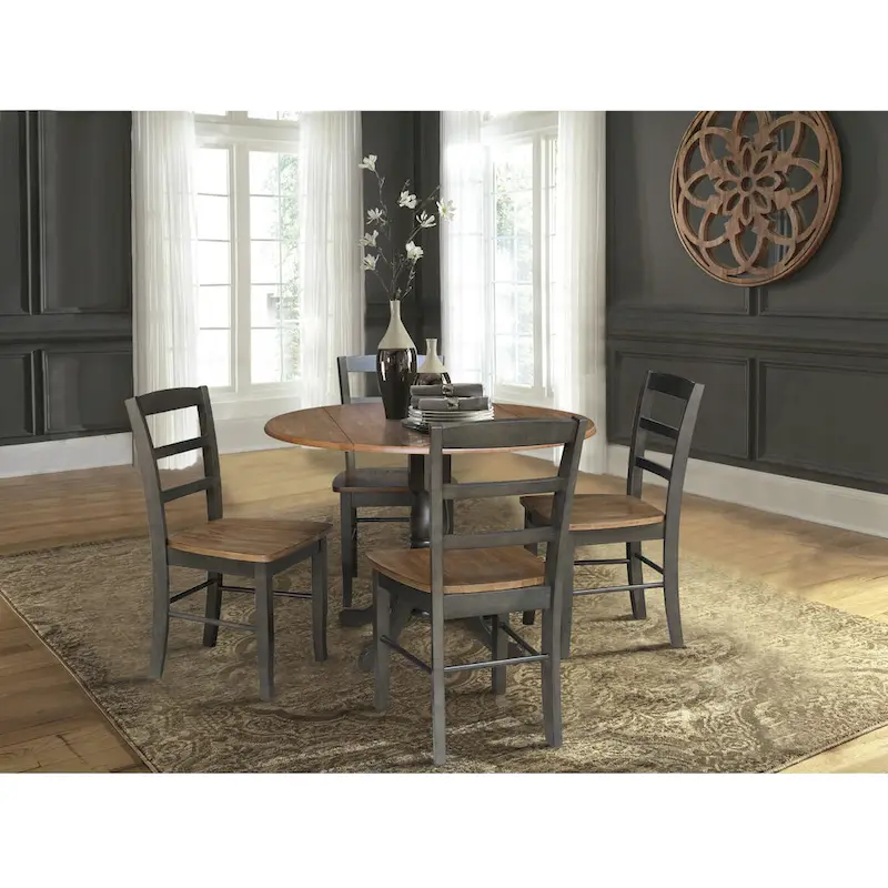 42 Drop Leaf Dining Table with 4 Ladderback Chairs - 5 Piece Set