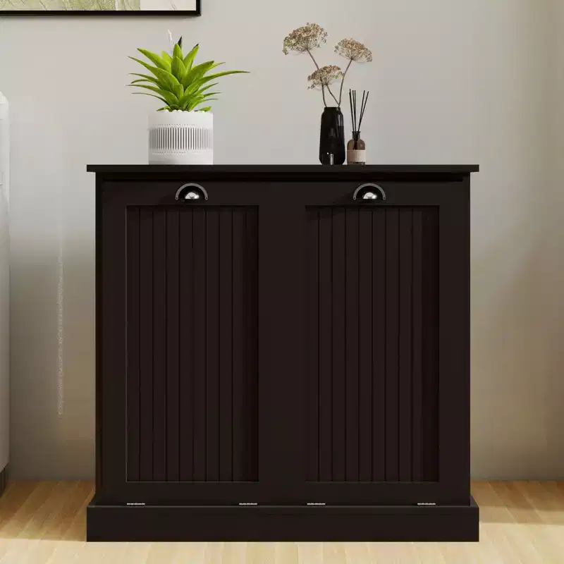 sumyeg Two-Compartment Tilt-Out Laundry Sorter Cabinet with Hidden Storage