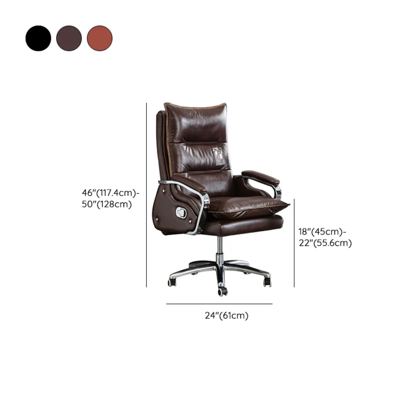 Executive Reddish Brown Leather Reclining Office Chair