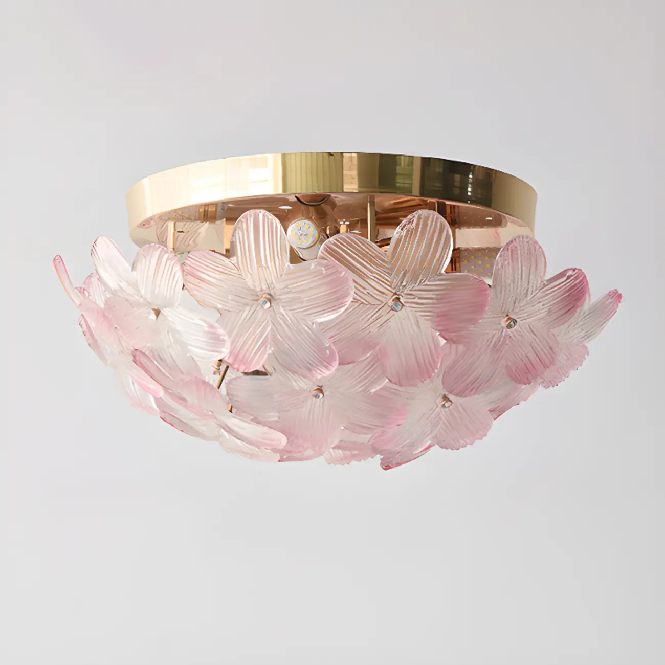 Modern Floral Glass Shade Round Gold Flush Ceiling Light