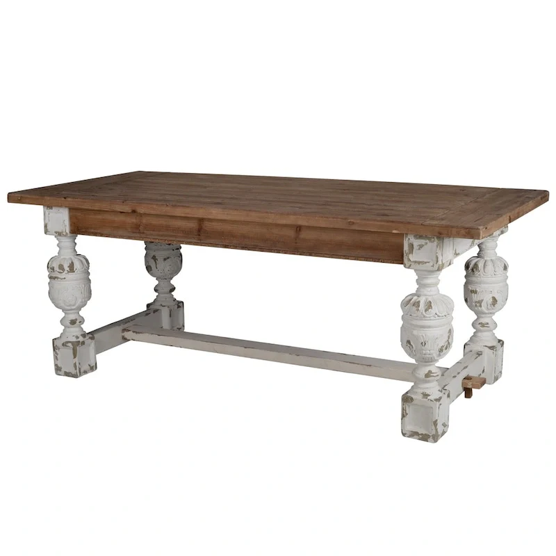 Distressed White Wood Base Dining Table