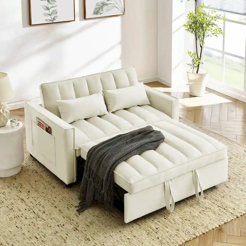 Modern Velvet Loveseat Sofa Couch Pull Out Bed,3 in 1 Convertible For Living Room Sofa Bed