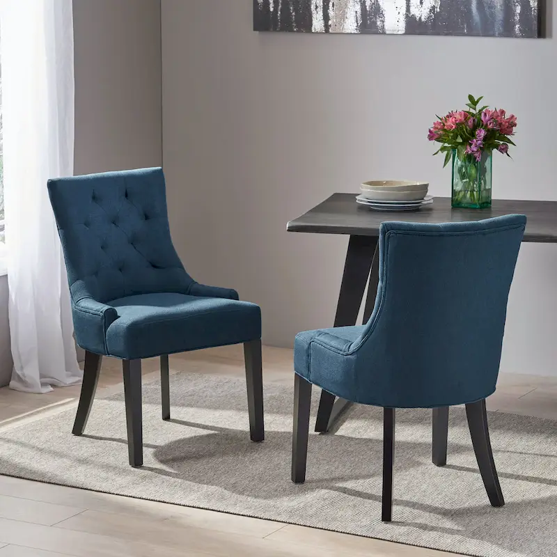 Set of 2 Fabric Upholstered Dining Chairs with Tapered Legs