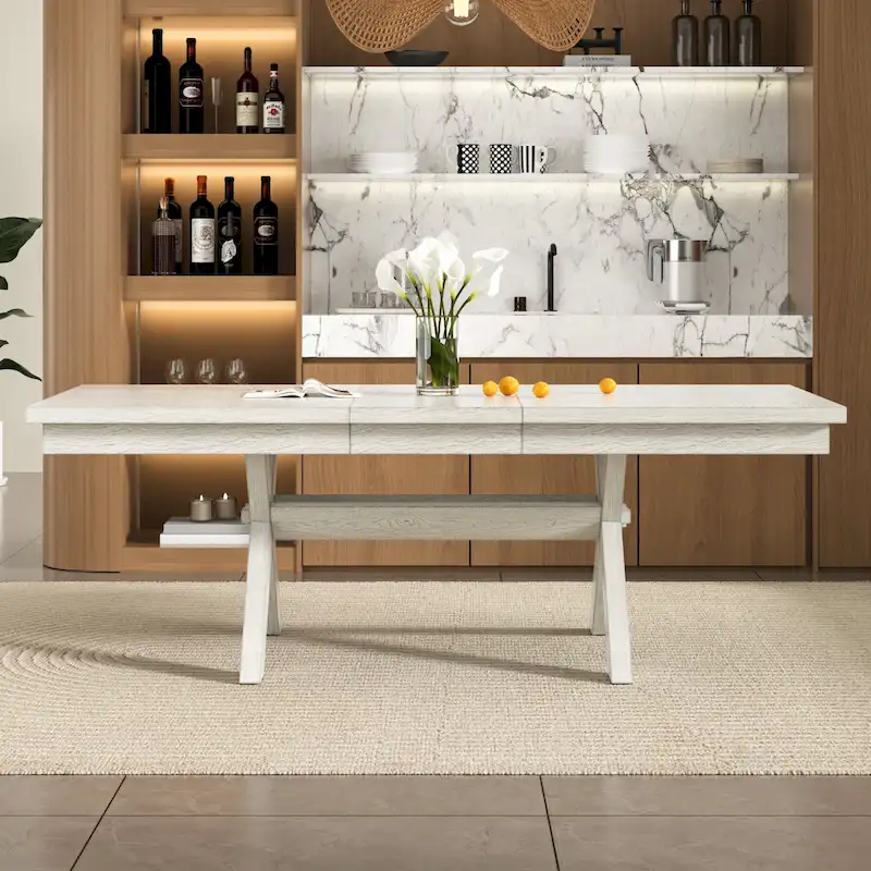 VECELO 90 Inch Modern Solid Wood Rectangular Extendable Dining Table