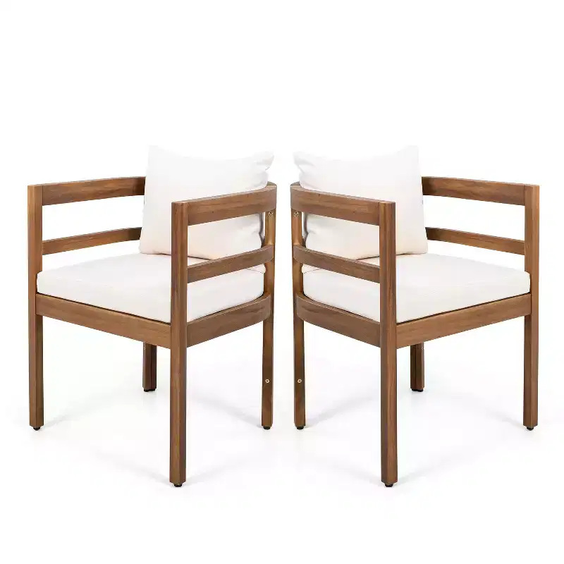 Christopher Knight Home Natsuki Modern Acacia Wood Outdoor Dining Chairs with Cushions (Set of 2)