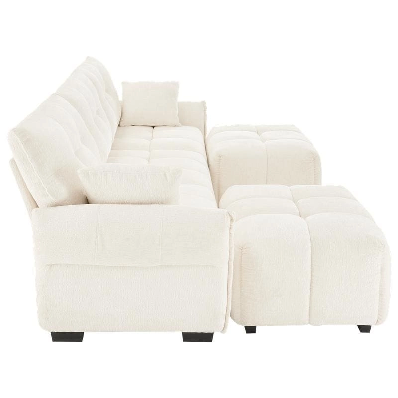 110.2 Chenille 3 Seater Upholstered Sofa, 2 Ottoman