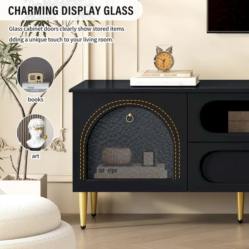 78.8 Retro TV Stand, Entertainment Center Media Console Cabinet with Six Metal Legs, 2 Cabinets, 4 Drawers