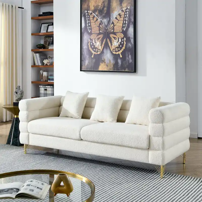 81-Inch 3-Seater Sofa with Lumbar Pillows and Metal Legs