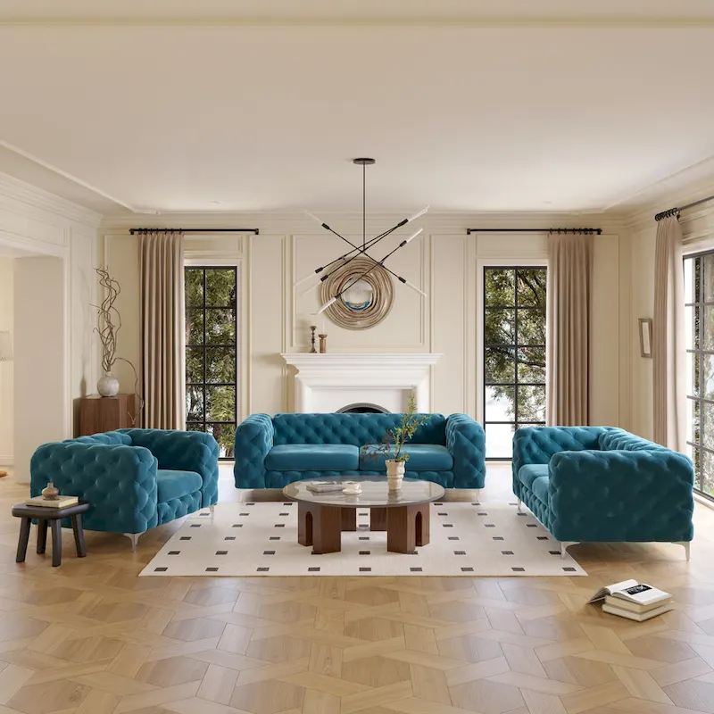 Aosta Tufted Velvet Loveseat and Sofa Living Room Chesterfield