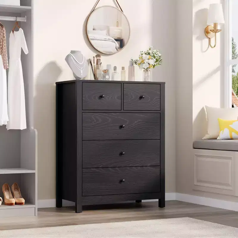 GustoWave 5-Drawer Tall Dresser Modern Wooden Storage Organizer for Bedroom Entryway Hallway Home Office