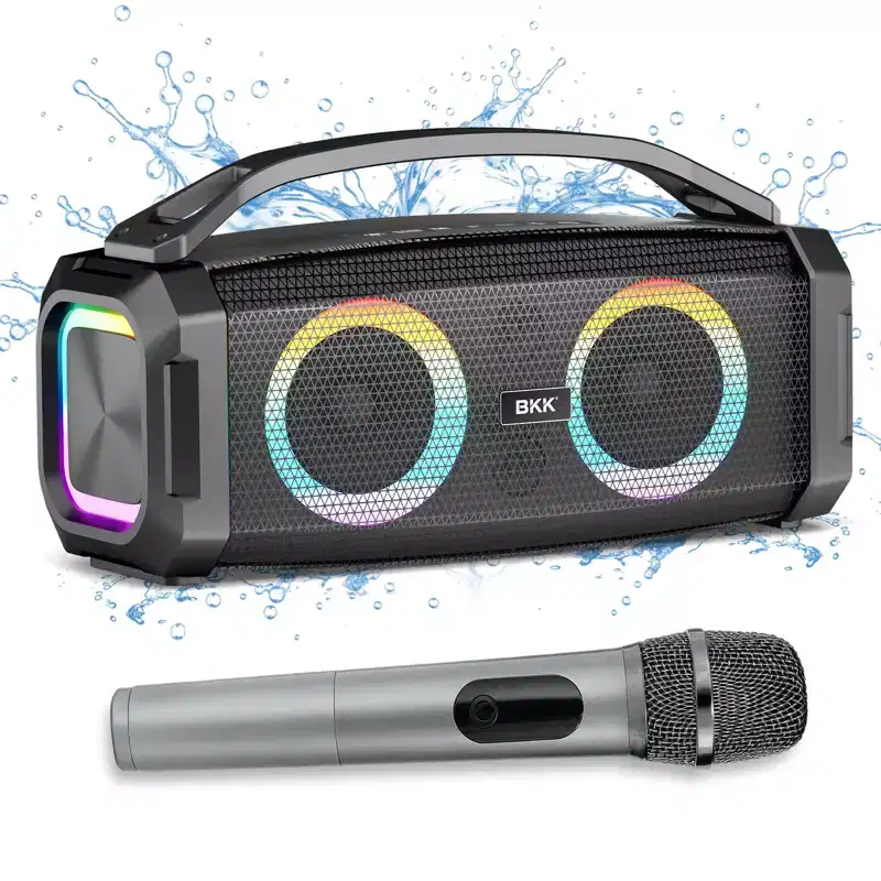 Portable Bluetooth Speaker Loud Boombox with 6.5 Inch Subwoofer IPX5 Waterproof Wireless Outdoor Speaker with Karaoke Microphone Party Lights