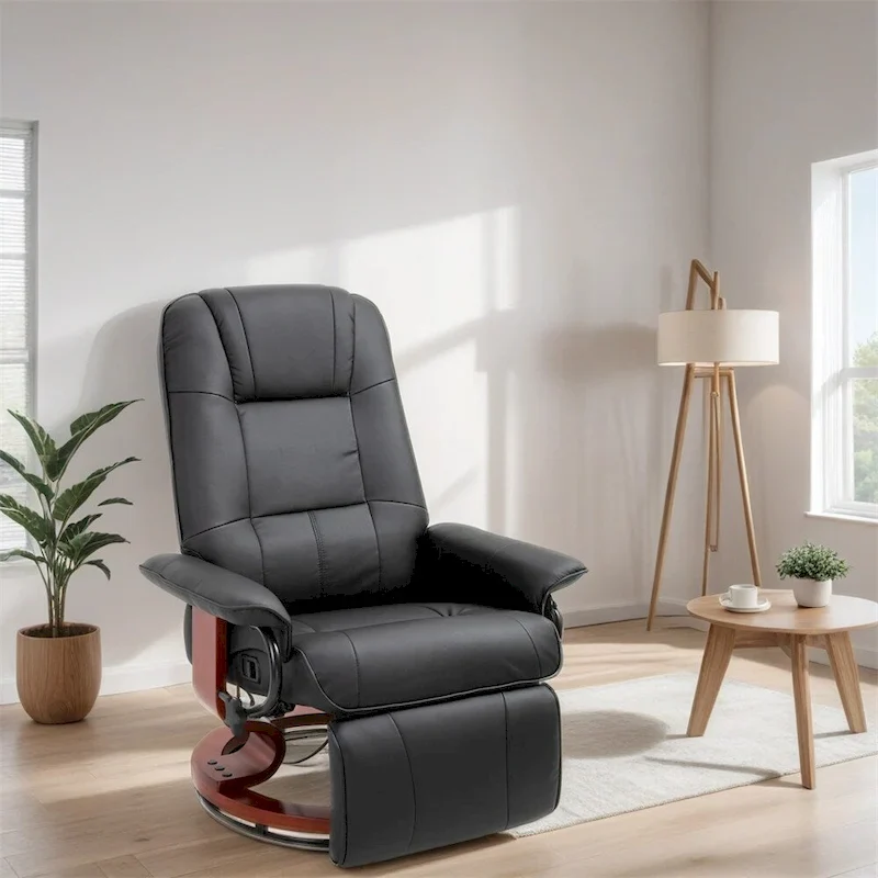 Leather Adjustable Swivel Lounge Chair with Footrest and Armrest