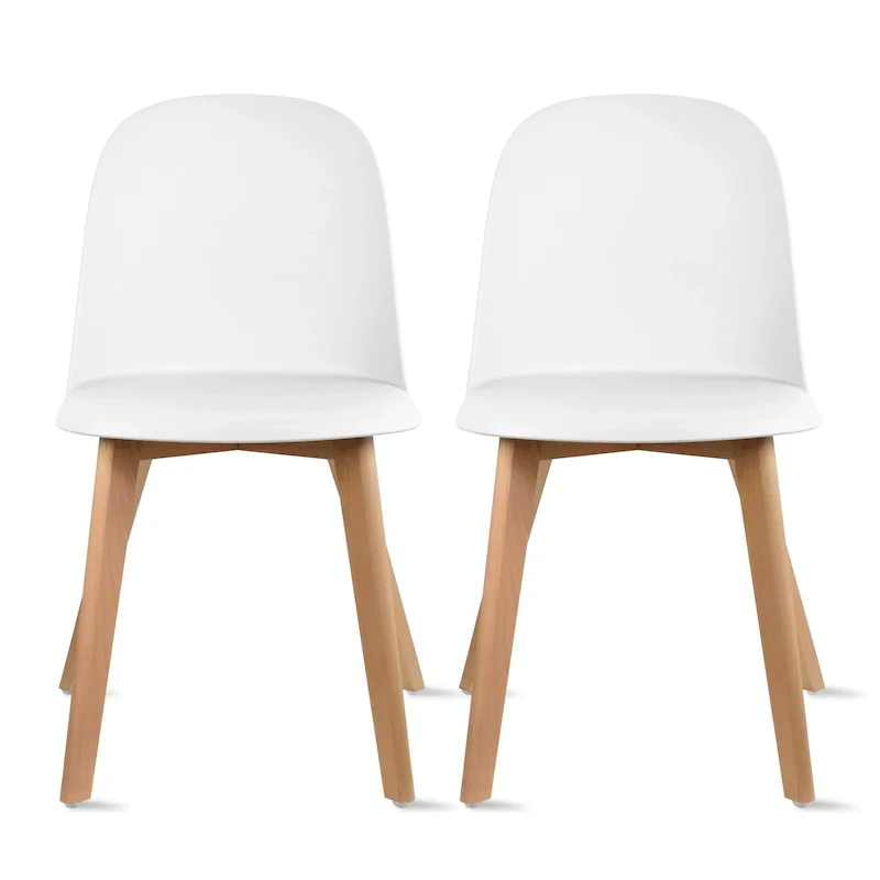 Set of 2 Plastic Dining Side Chairs with Wood Base