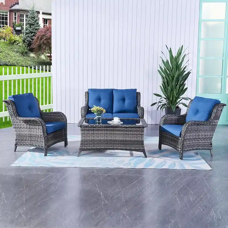 Pocassy 4 Piece Patio Conversation Set