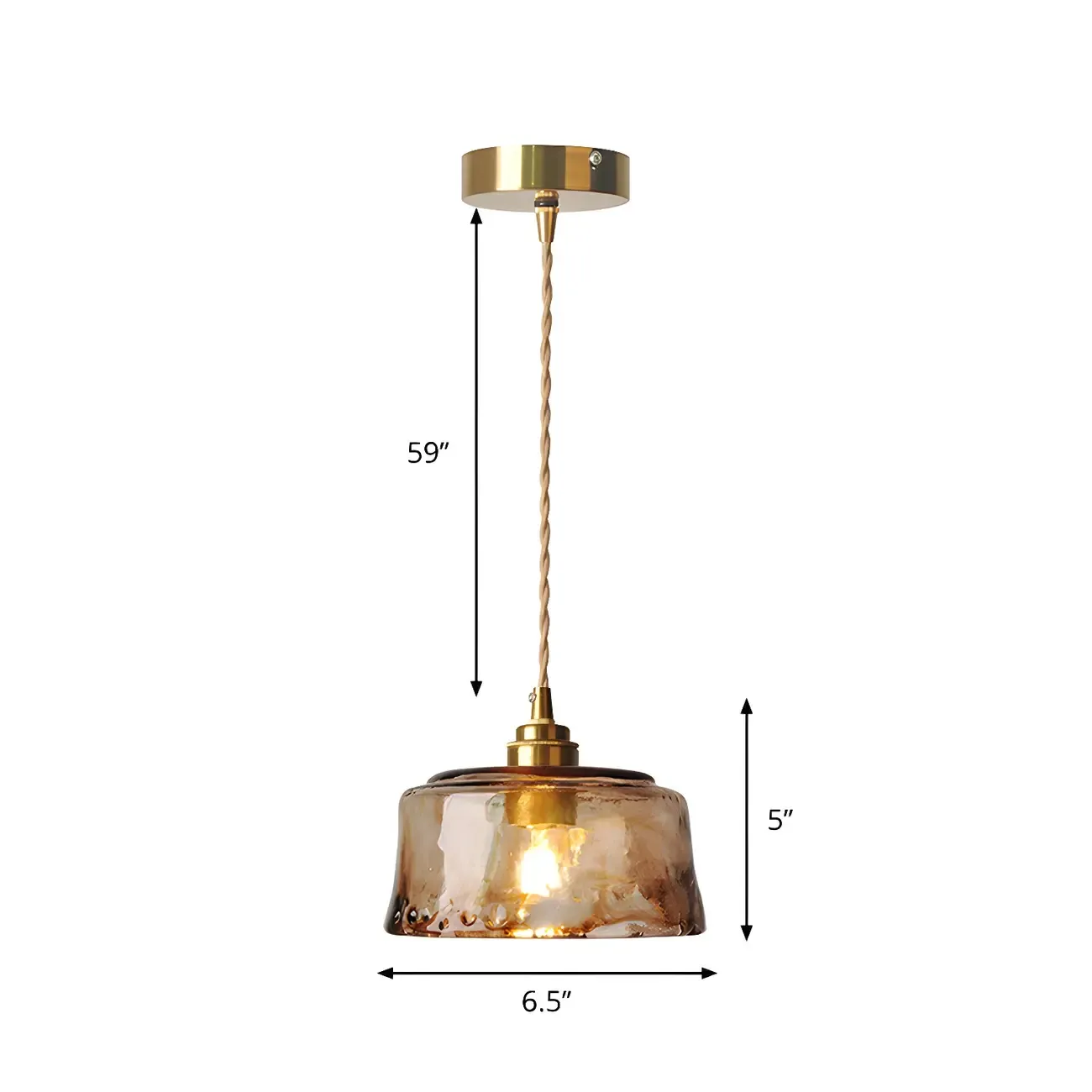 Industrial Amber Glass Shade Brass Haning Pendant Light
