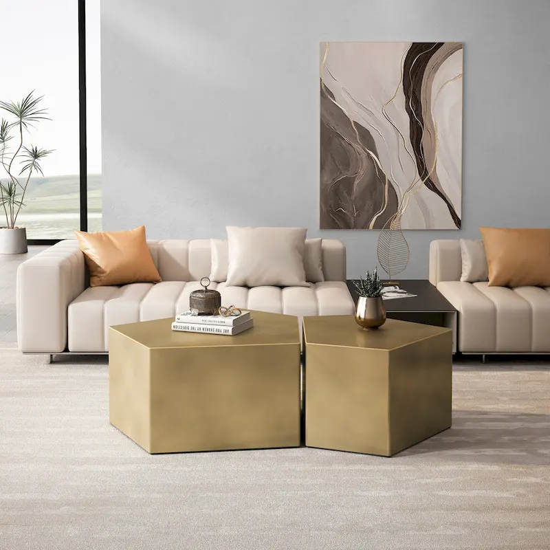 Irregular Pentagon Nesting Coffee Table Set,Geometric Coffee Table Set,Side Table Set,Cocktail Table Set (Set of 2 Pieces)