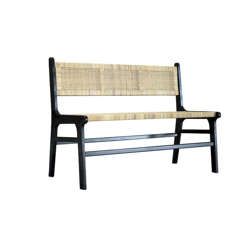 Natural Rattan Woven Bench with Solid Wood Frame – Multi-Color, 2-Seat