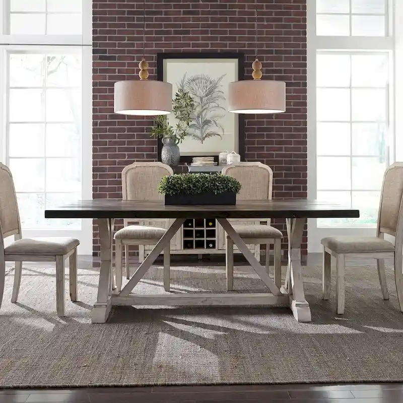 Rustic White Weathered Gray Trestle Table