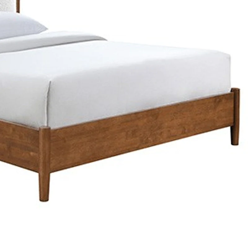 Carry Queen Bed, Beige Boucle Upholstered Headboard Walnut Brown Solid Wood