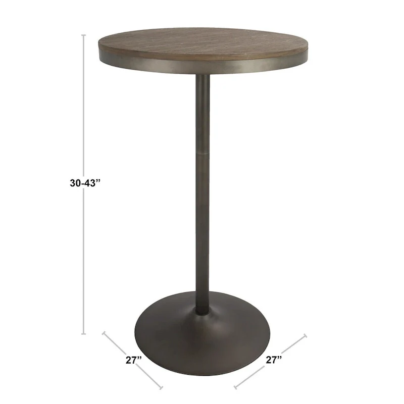 43 Natural Brown Black Metal Round Dakota Industrial Adjustable Bar / Dinette Table