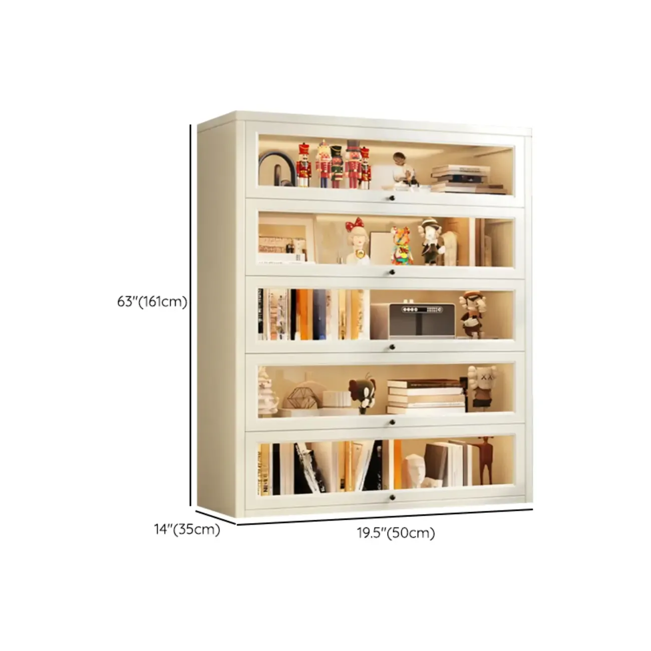 Chalk Vertical Bookshelves with 3 Cabinets, 3-Shelf Alloy Frame and Closed Back