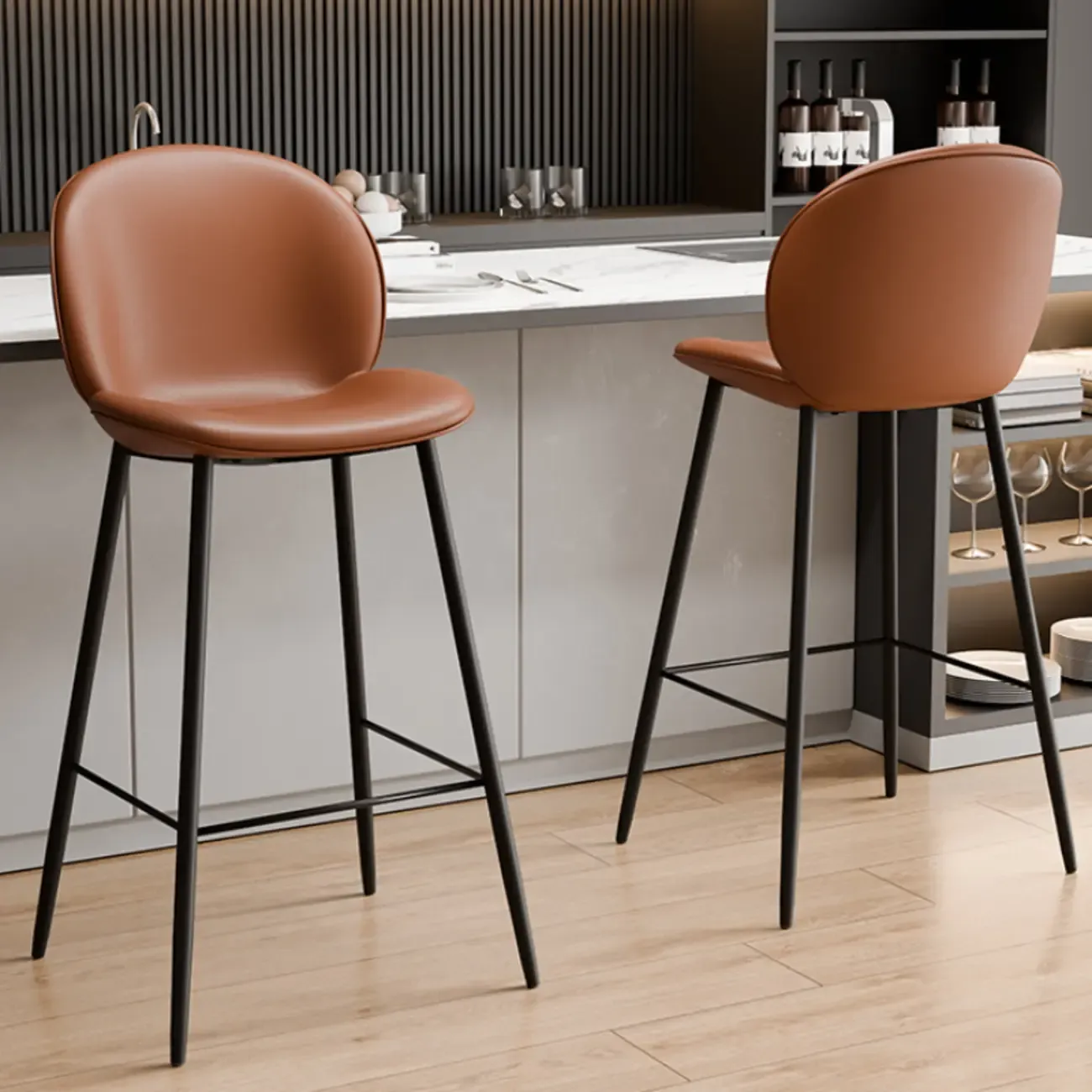 Mid-century Modern Bucket Upholstered Bar Stools