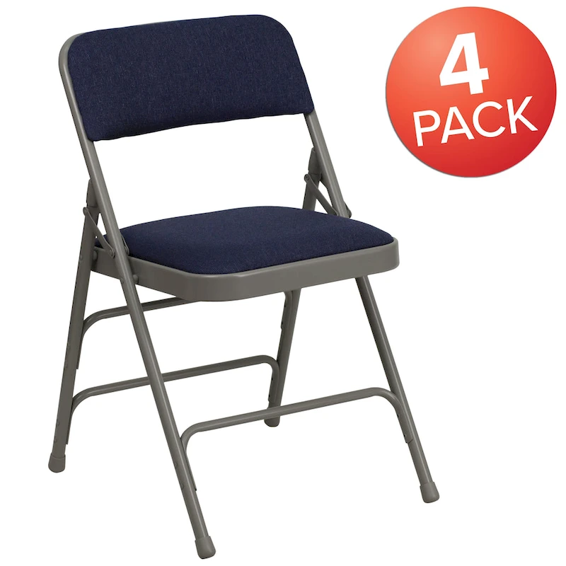 4 Pack Curved Triple Braced & Double Hinged Metal Folding Chair