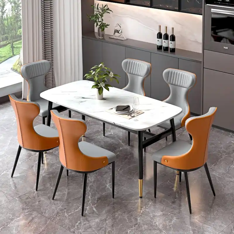Armless Wingback Dining Chair with Curved Tufted Back & Metal Legs – Grey