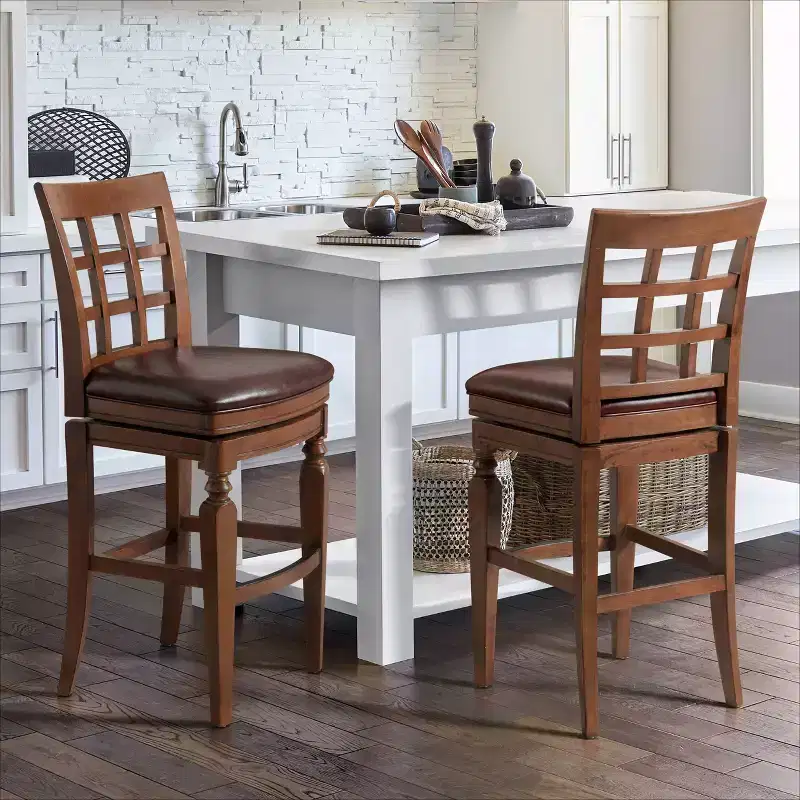 Set of 2 Napa Bar Height Stools with Back Mahogany - Alaterre Furniture: Upholstered, Rubberwood Frame, 30" Seat Height