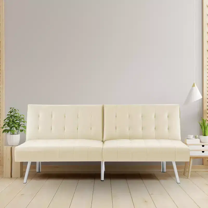 Home Imports Emporium Tufted Split Back Futon Sofa Bed, Convertible Sofa bed with Chrome Legs