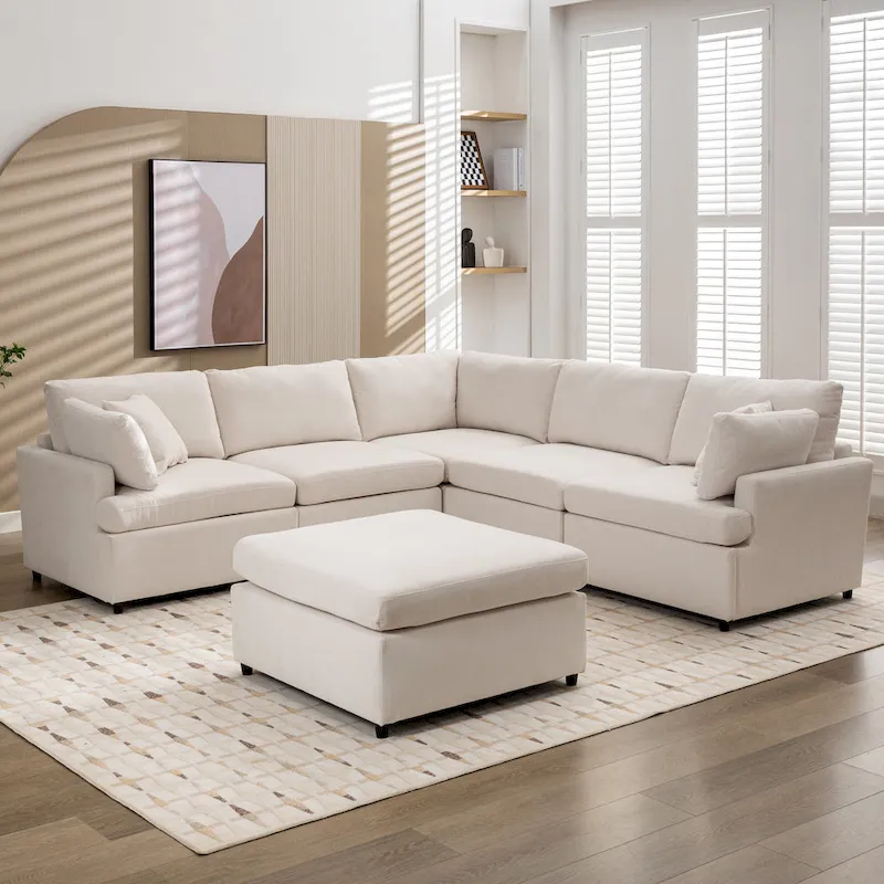 100.4 Spacious U-Shape 6 Seater Sectional Sofa with Removable Ottomans and Pillow, Flexible Configuration