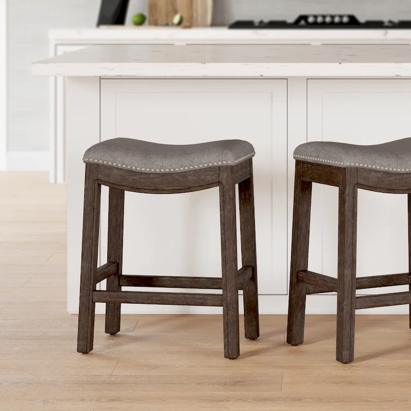 Sadie Saddle-Seat Wood Bar Stool with Upholstered Seat