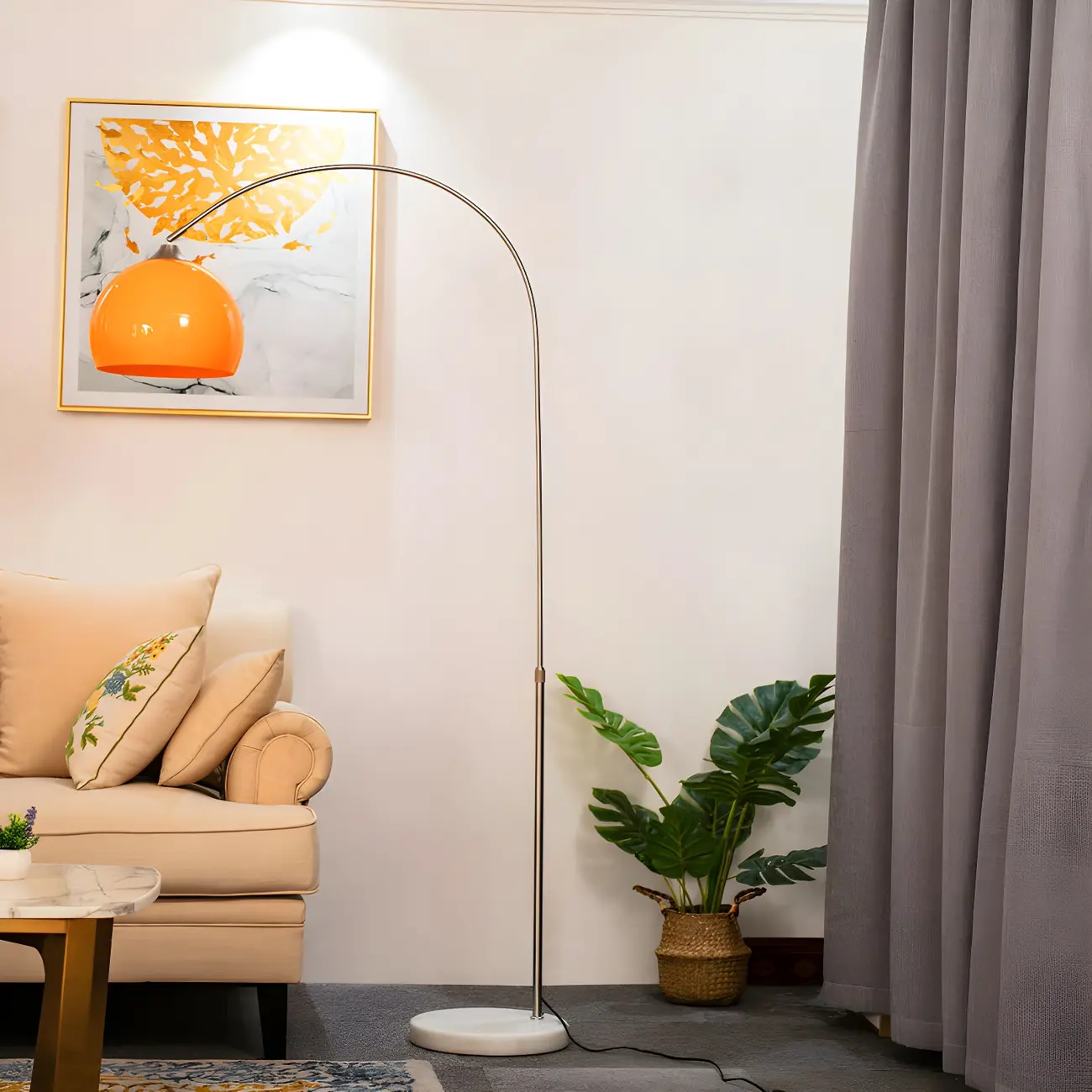 Orange Dome Modern Arched Metal LED Floor Lamp