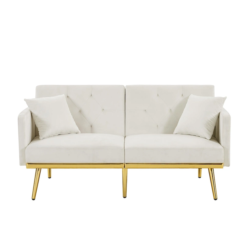 Cream White Velvet Sofa Bed - 31.49 x 59.00 x 29.52