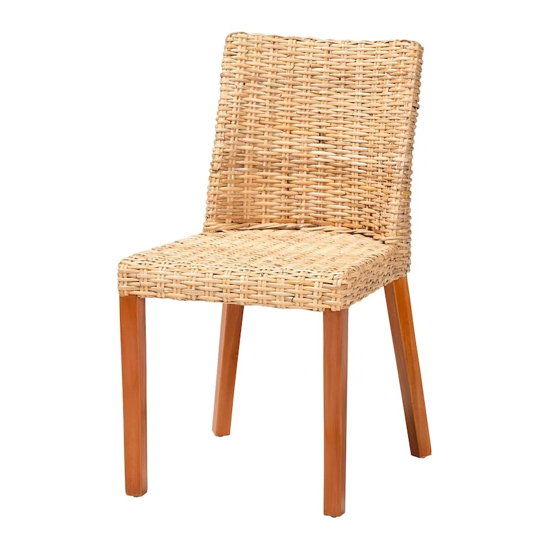 Honey Kubu Rattan & Mahogany Wood Wingback Dining Chair – 1-Person