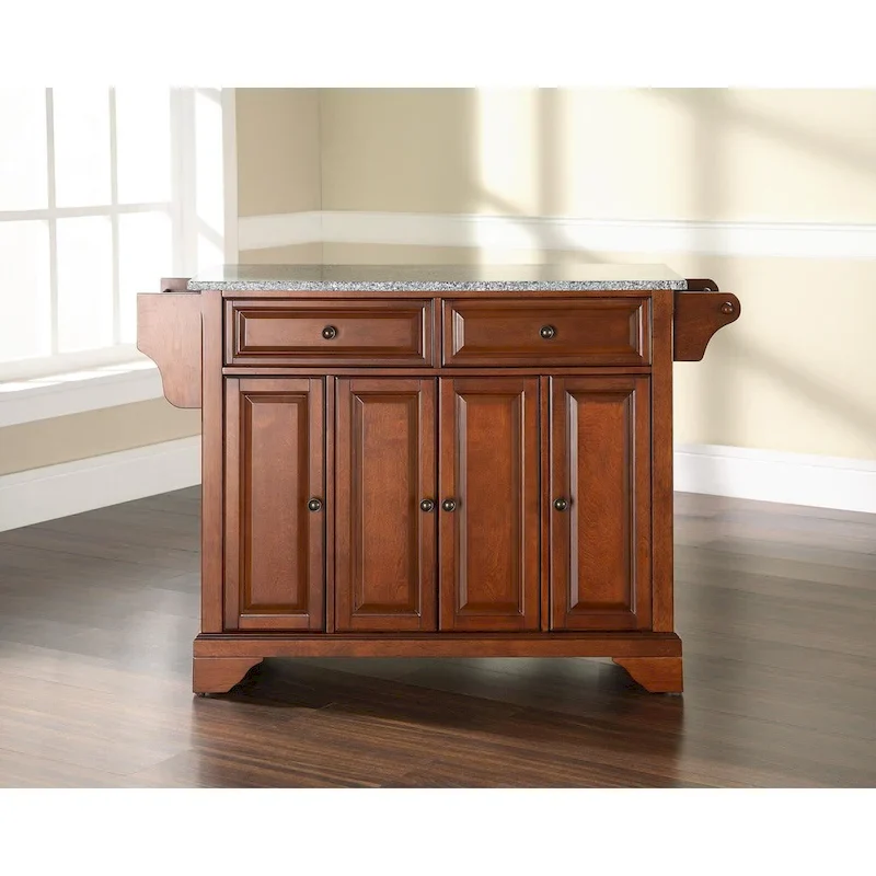 LaFayette Solid Granite Top Kitchen Island in Classic Cherry Finish - 18d x 51.5w x 36h
