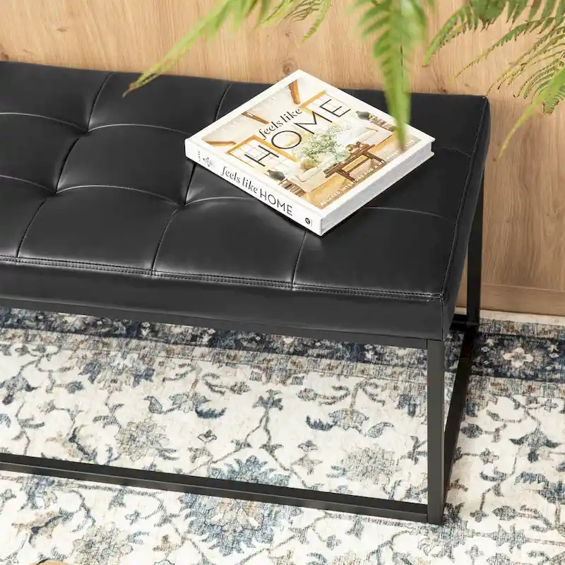 45W Modern Black Tufted Upholstered Bench with Metal Frame Legs - 45W x 19H x 17.5D