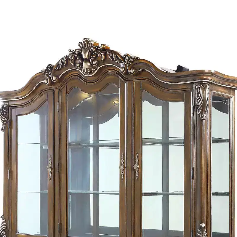 76" Latisha Decorative Storage Cabinet Antique Oak - Acme Furniture: No Assembly, Tempered Glass, 5 Drawers