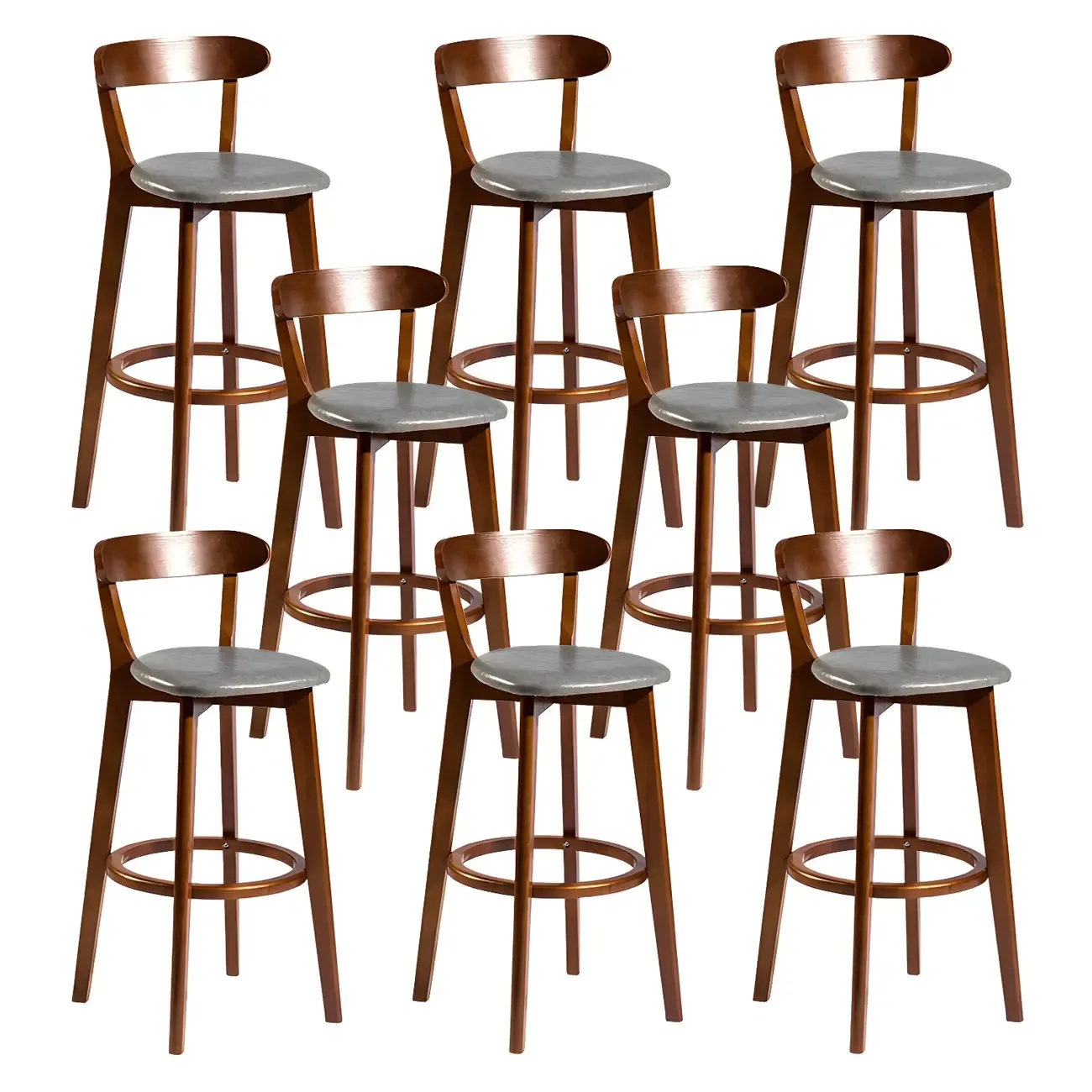 Wooden Upholstered Low Back Bar Height Stools Set of 2