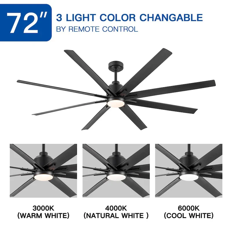 72  Integrated LED Light Ceiling Fan with Black ABS Blade
