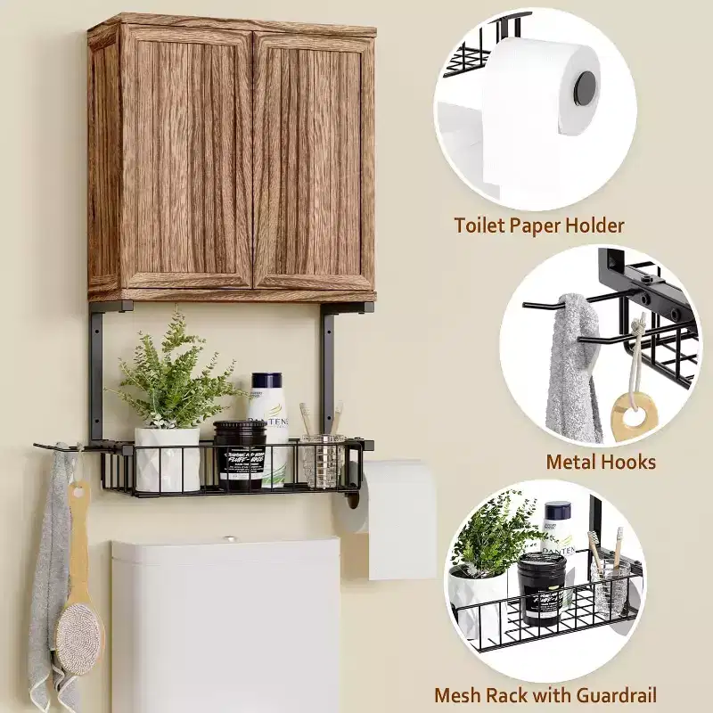 Dcolora Farmhouse Wall Cabinet with 2 Doors, Adjustable Shelves & TP Holder