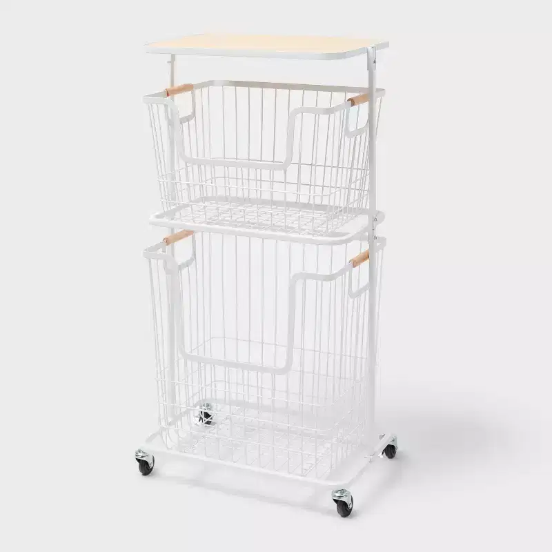 Wire Wood Basket Cart - White - Brightroom™