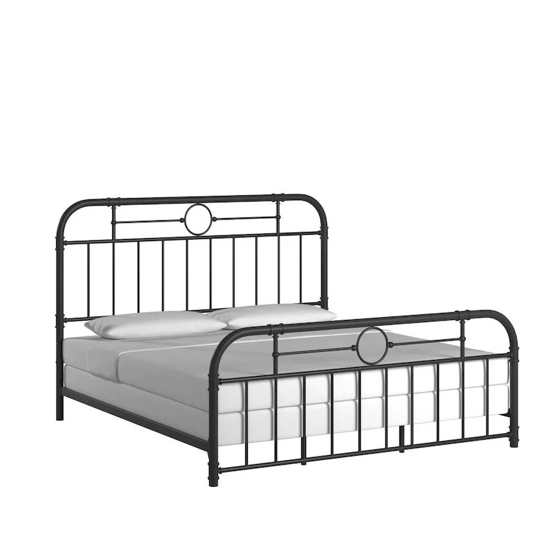 Metal Bed Frame - Black - Curved Headboard and Footboard
